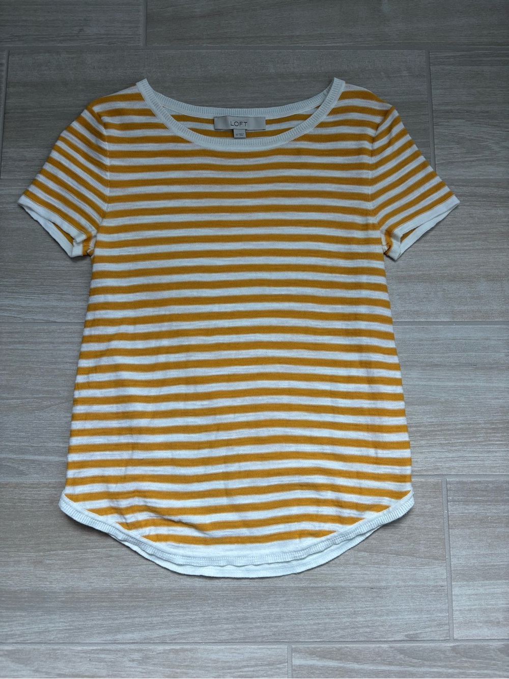 LOFT Yellow & White Stripe Short Sleeve Top Size XS